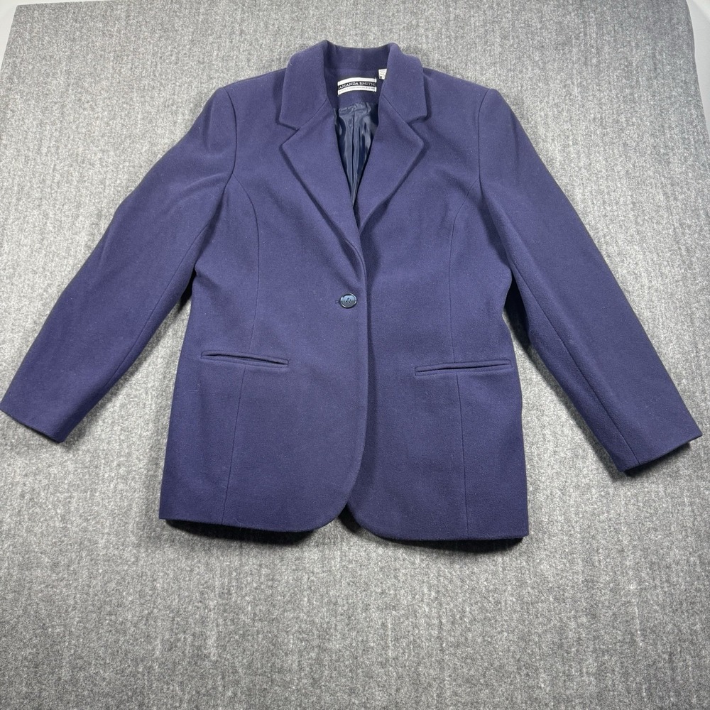Amanda Smith Women's Size 16 Wool Cashmere Blend Blue Blazer Single Button